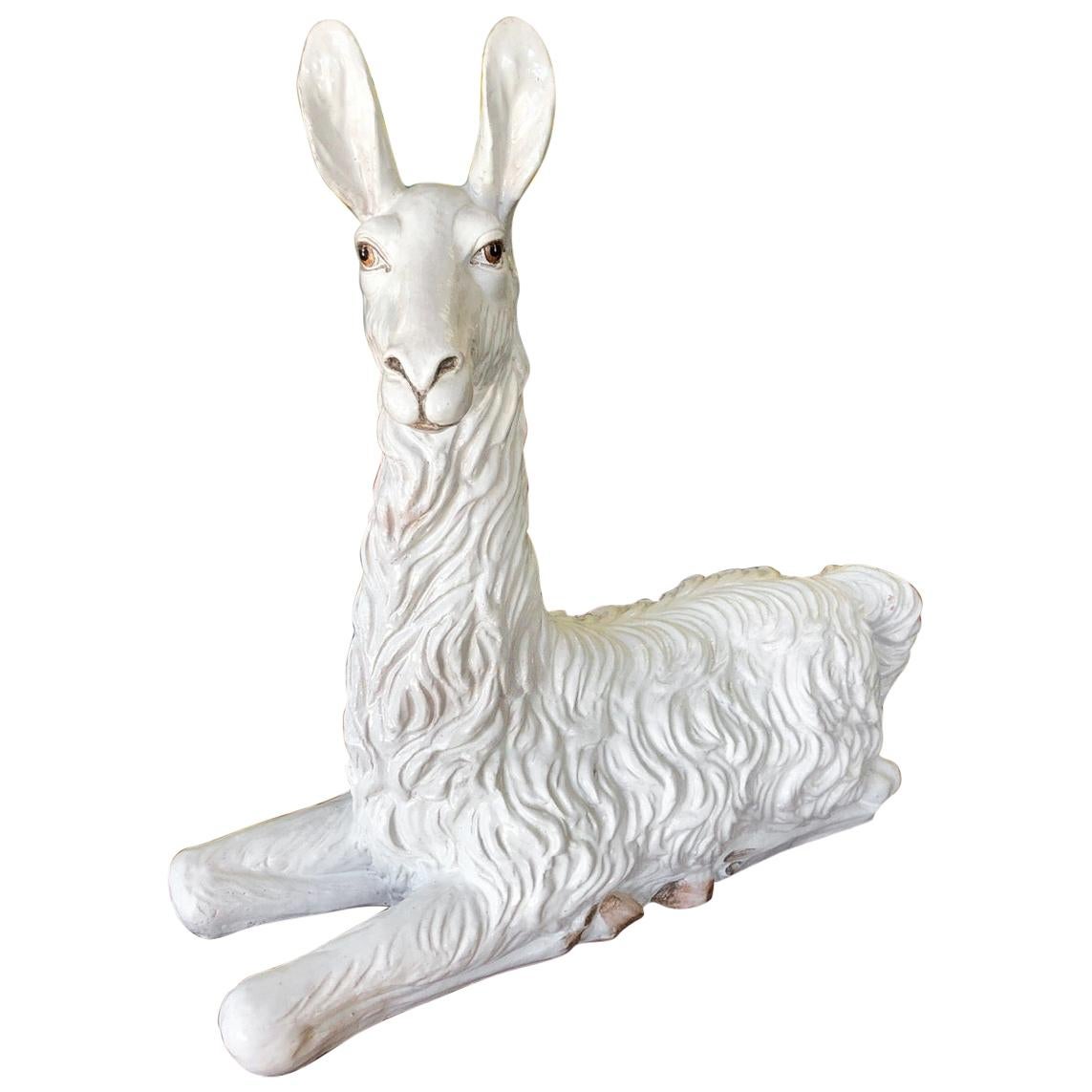 Vintage Glazed Terracotta Llama Sculpture, circa 1970s