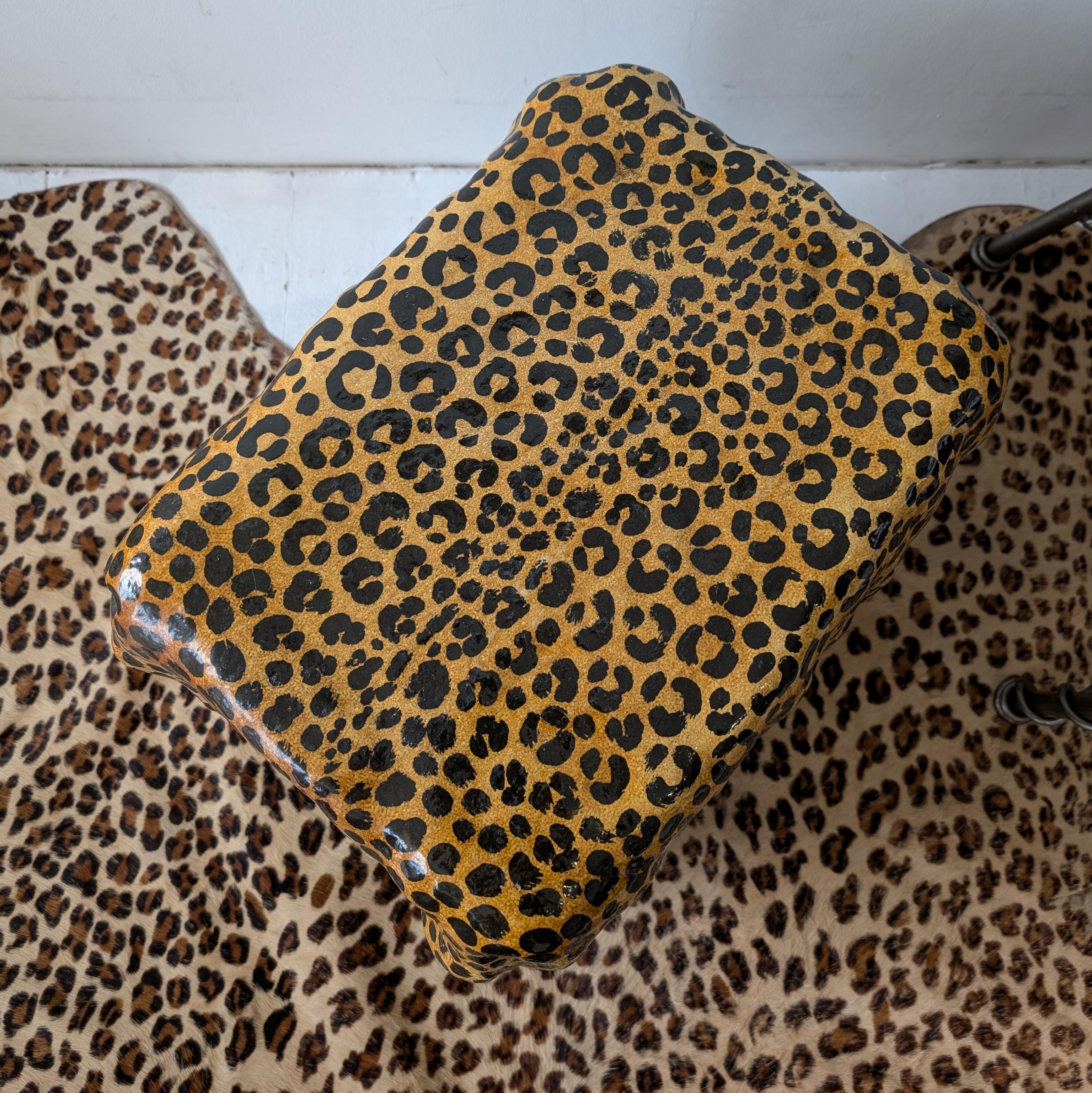 Vintage glazed terracotta side table/stool in bamboo and leopard hide design For Sale 4