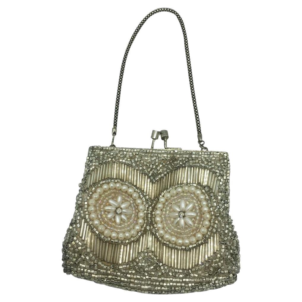 Vintage Glitter Handbag in Silver For Sale