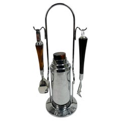 Retro Glo-Hill Chrome and Bakelite Cocktail Shaker Caddy Set w/Tong & Opener