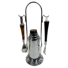 Vintage Glo-Hill Chrome and Bakelite Cocktail Shaker Caddy Set w/Tong & Opener