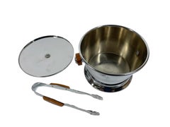 Vintage Glo-Hill Chrome and Butterscotch Bakelite Lidded Ice Bucket with Tongs