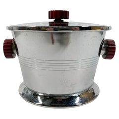 Retro Glo-Hill Chrome and Red Faux Tortoiseshell Bakelite Lidded Ice Bucket 