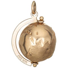 Vintage Globe Charm 14 Karat Gelbgold Bewegliche Estate Anhänger Feiner Schmuck