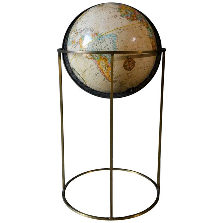 Vintage Globe on Brass Stand After Paul McCobb, circa 1979 at 1stDibs