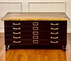 Vintage Globe Wernicke Flat File Coffee Table Cabinet with Reclaimed Wood Top