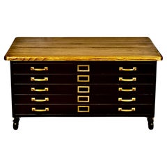 Used Globe Wernicke Flat File Coffee Table Cabinet with Reclaimed Wood Top