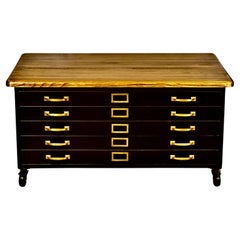 Vintage Globe Wernicke Flat File Coffee Table Cabinet with Reclaimed Wood Top
