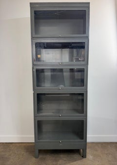 Vintage Globe-Wernicke Industrial Steel Barrister Bookcase, Five Stack