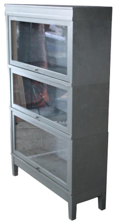 Vintage Globe Wernicke Seal Gray Painted Oak Barrister Cabinet Lawyers Bookcase