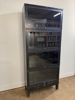 Vintage Globe-Wernicke Steel Barrister Bookcase in Black with Glass Doors