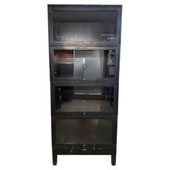 Vintage Globe-Wernicke Steel Barrister Bookcase in Black with Glass Doors