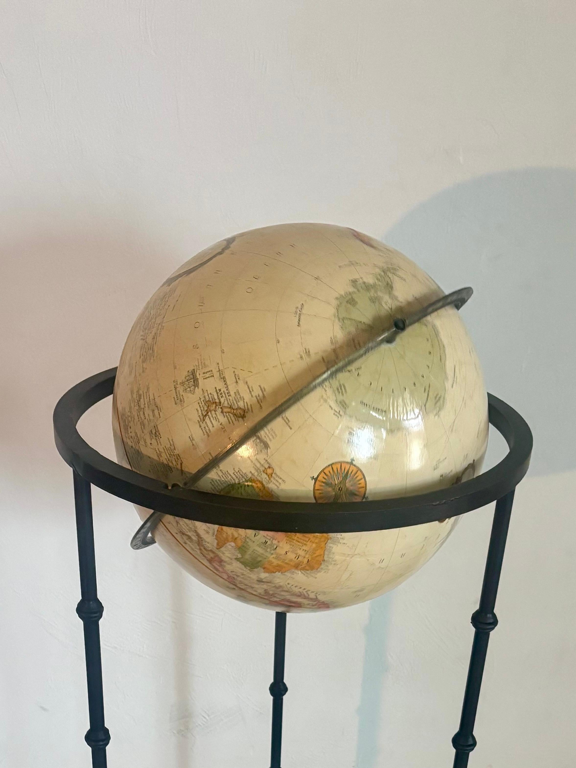 20th Century Vintage Globe with Wrought Iron Stand For Sale