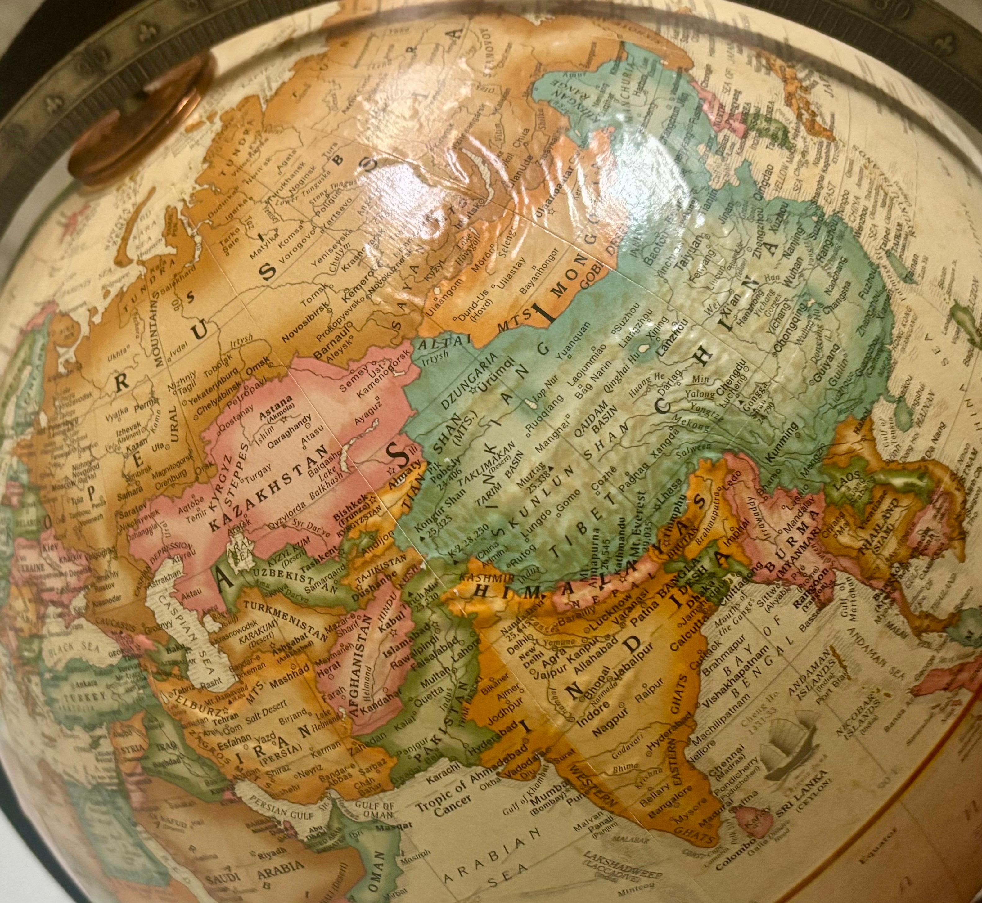 Brass Vintage Globe with Wrought Iron Stand For Sale