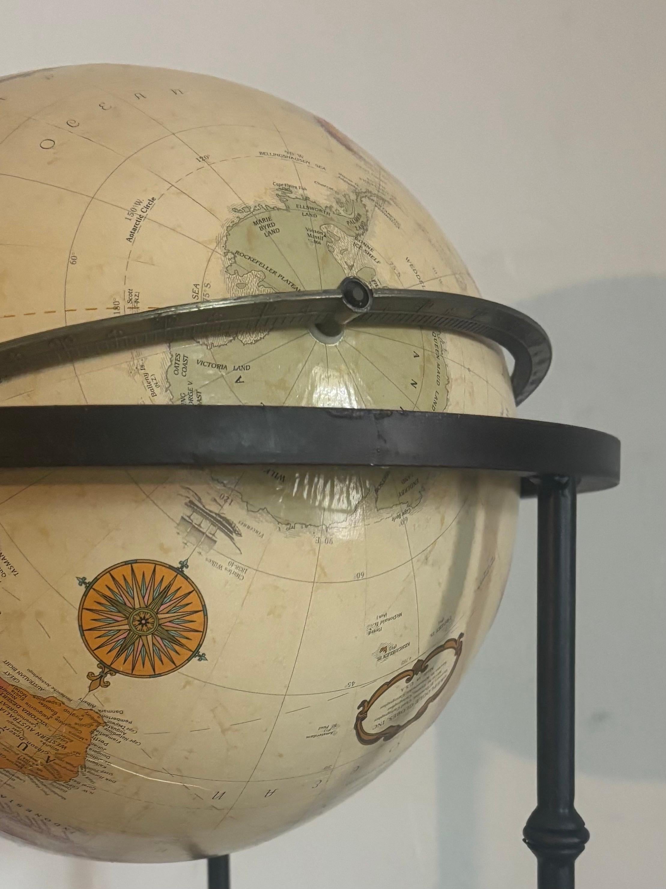 Vintage Globe with Wrought Iron Stand For Sale 1