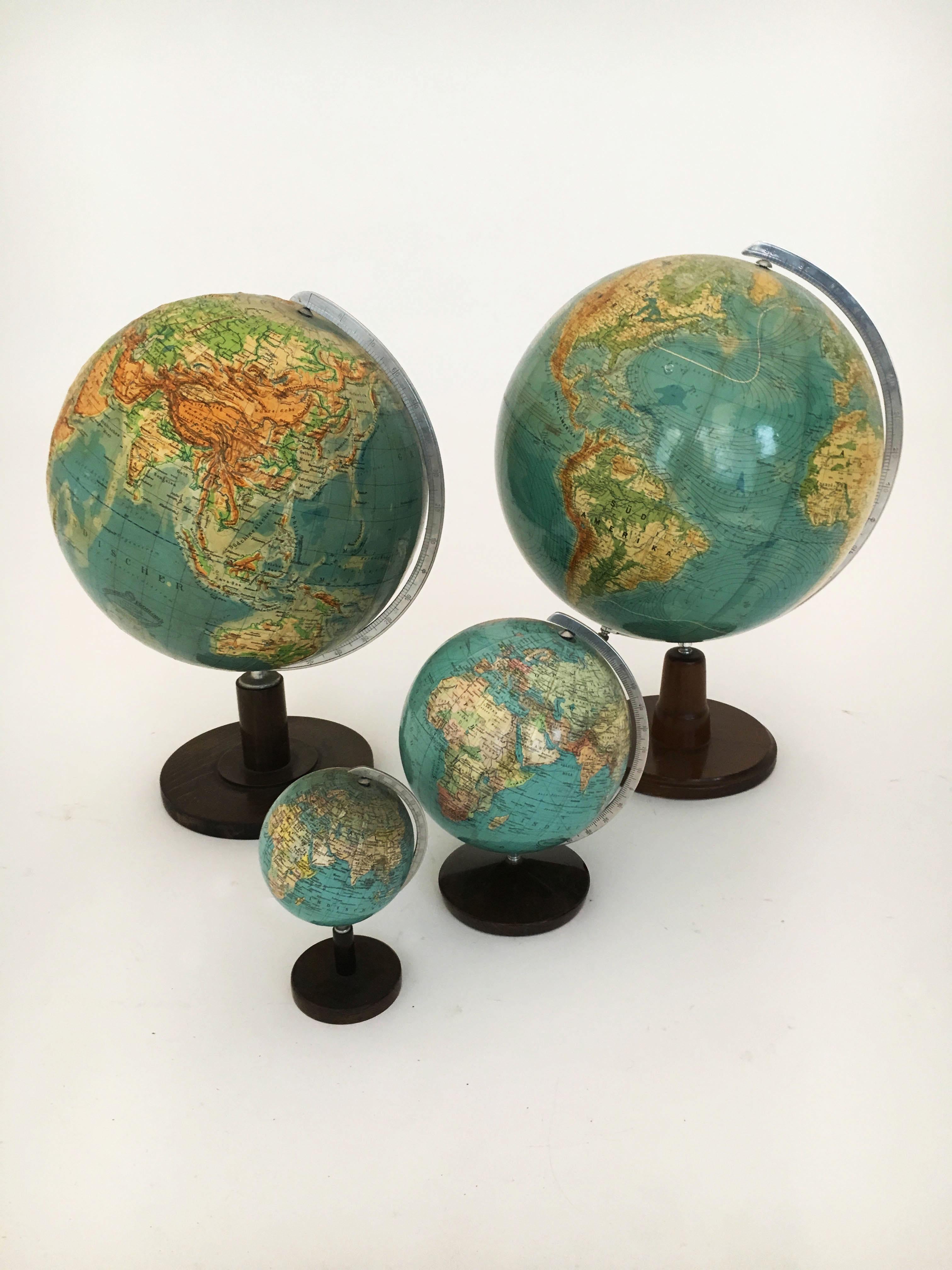 Mid-Century Modern Vintage Globes Collection, Set of Four, Germany, 1930s For Sale