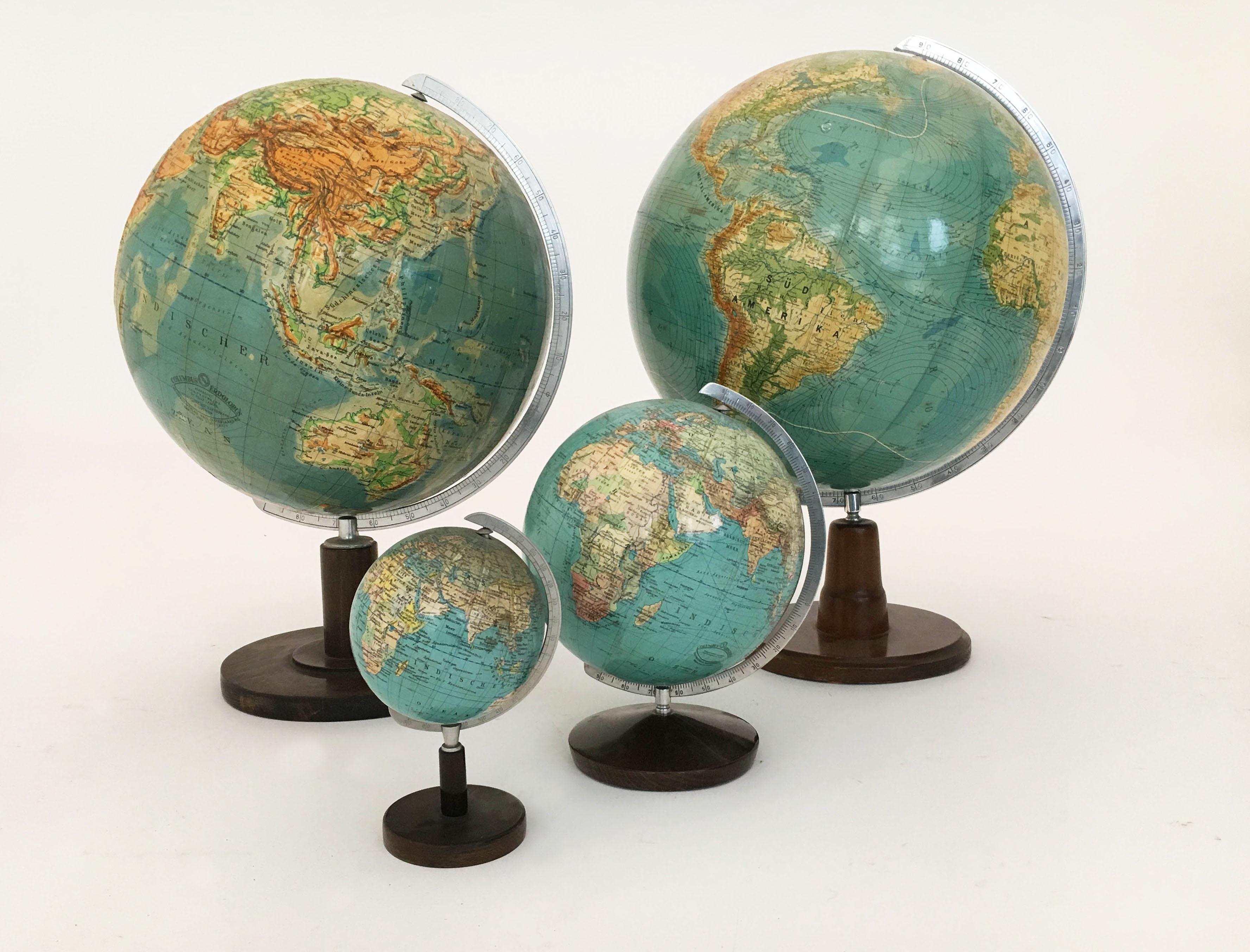 Metal Vintage Globes Collection, Set of Four, Germany, 1930s For Sale