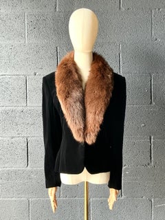 Giacca vintage Gloria Sachs nera con colletto in pelliccia