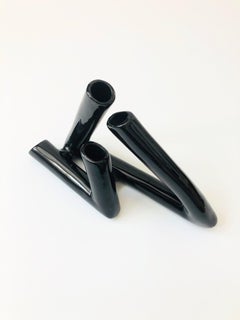 Vintage Glossy Black Tubular Ikebana Vase