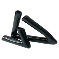 Vintage Glossy Black Tubular Ikebana Vase