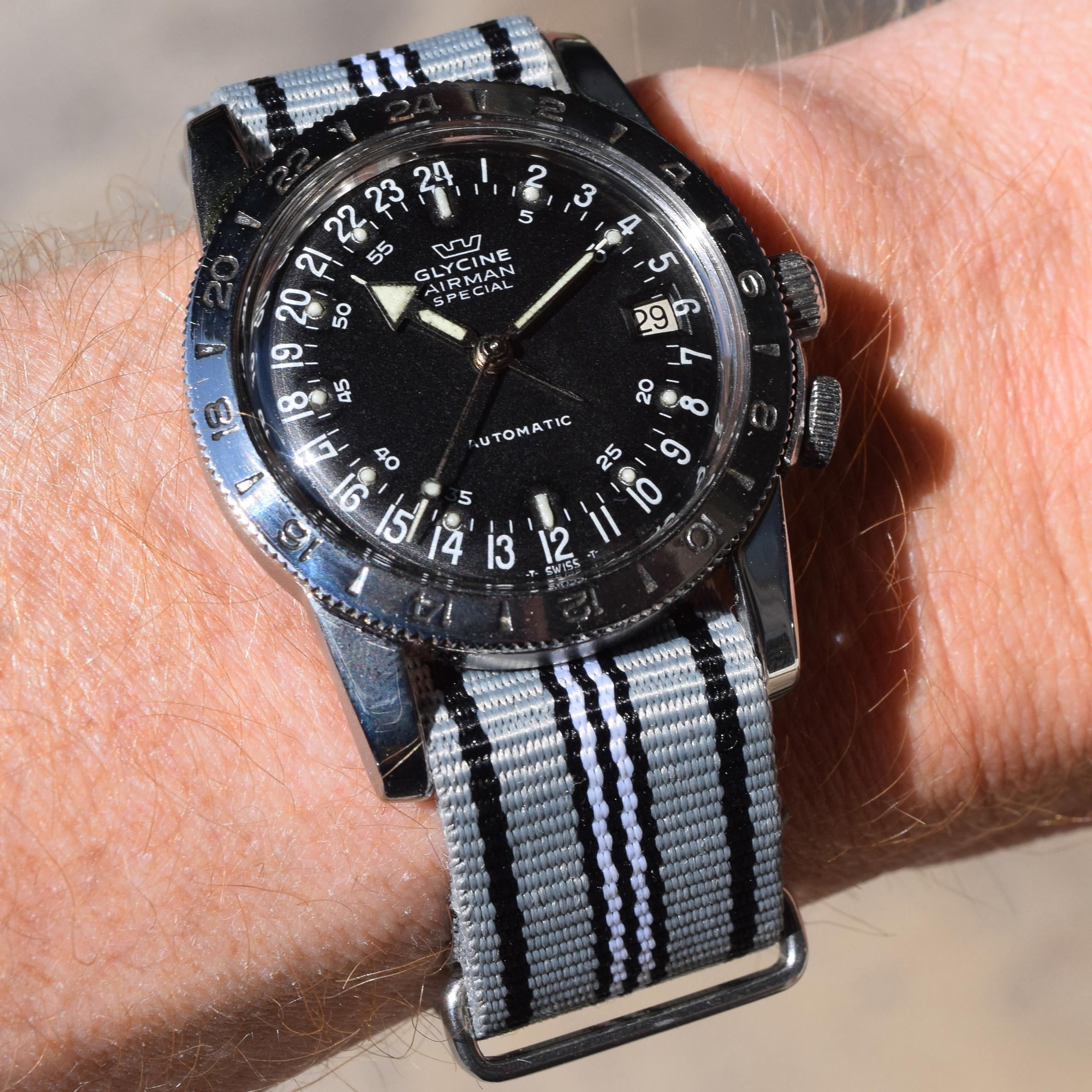 Vintage Glycine Airman Stainless Steel Watch, 1960s 4