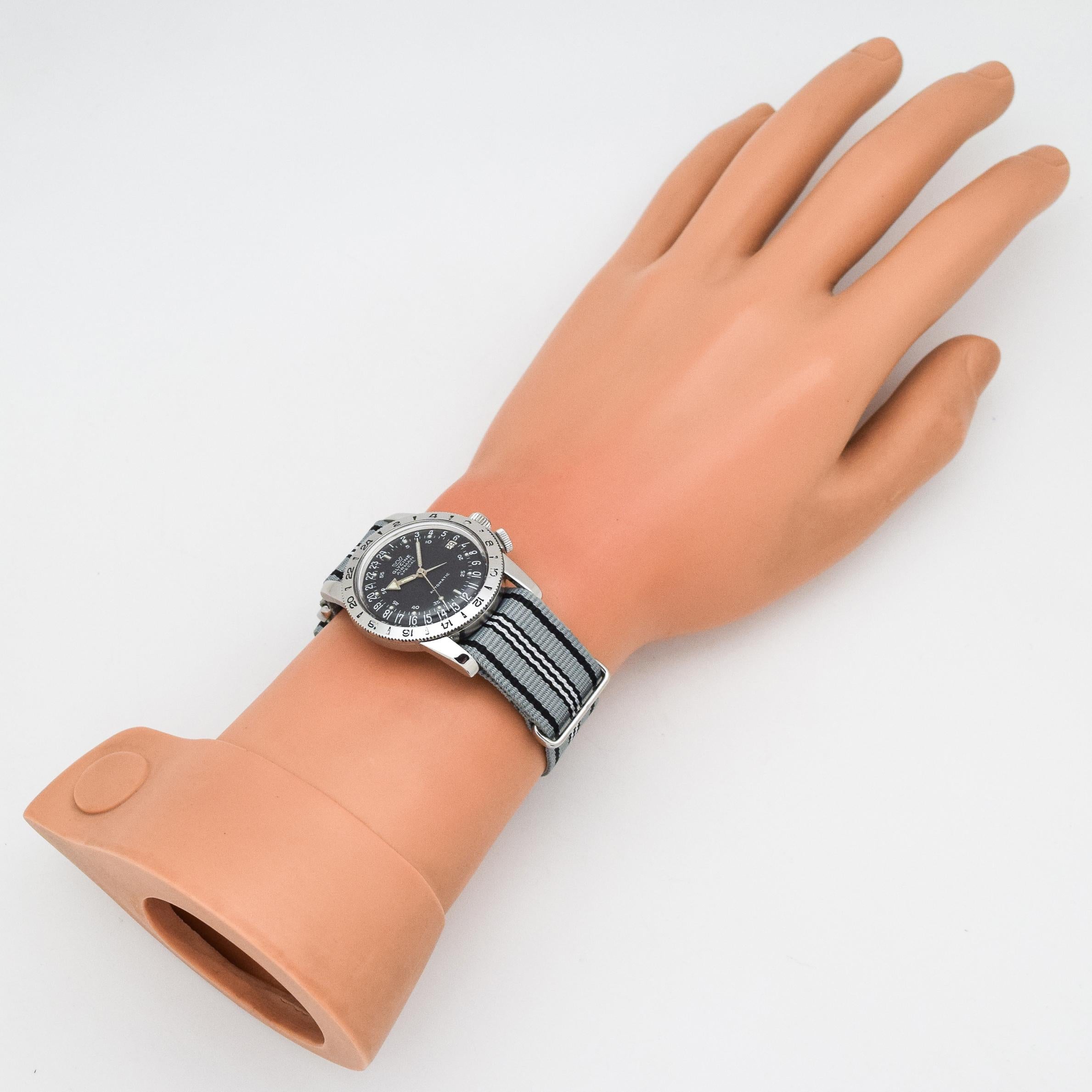 Women's or Men's Vintage Glycine Airman Stainless Steel Watch, 1960s