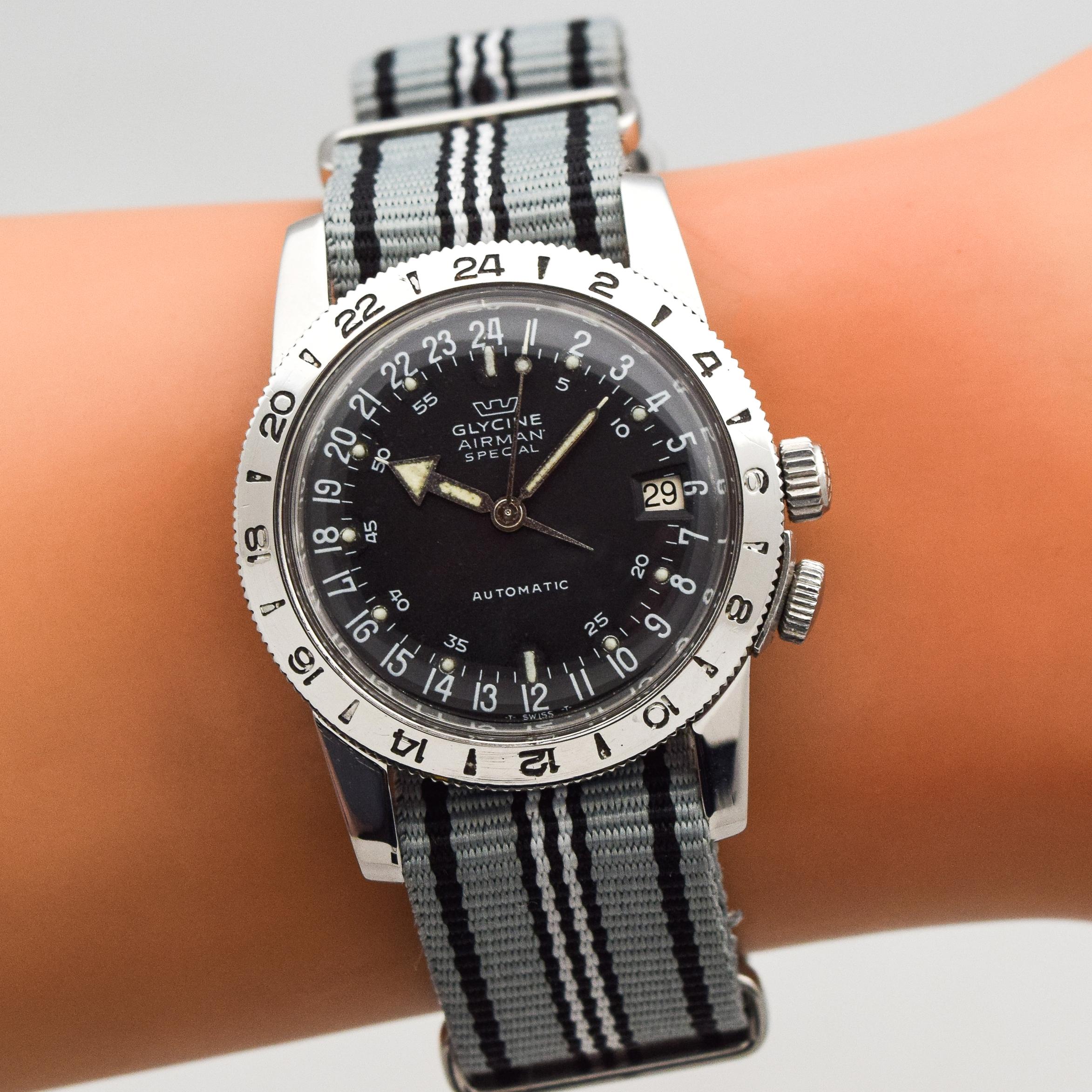Vintage Glycine Airman Stainless Steel Watch, 1960s 1