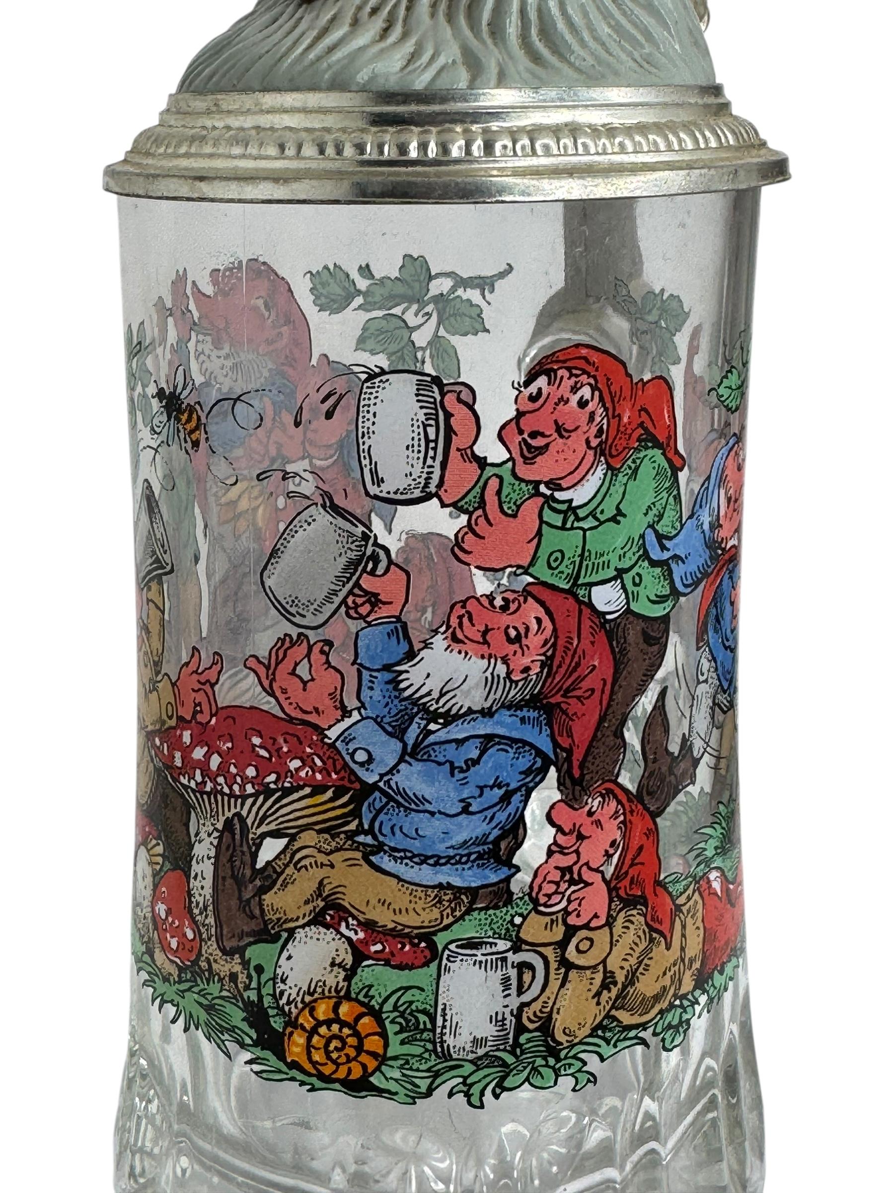 Vintage Gnome Head Lidded Glass Character Beer Stein Germany, 1970s en vente 4