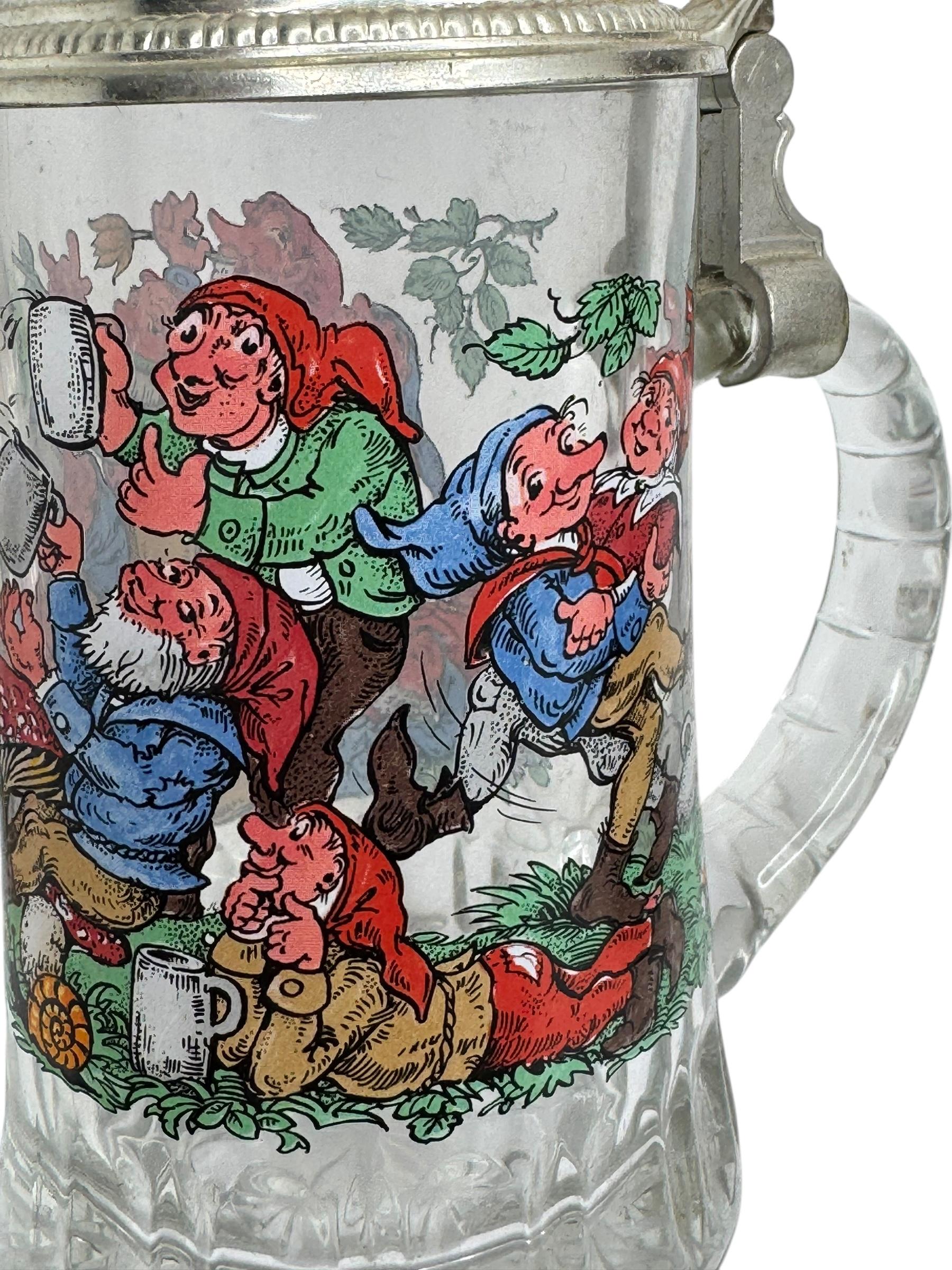 Vintage Gnome Head Lidded Glass Character Beer Stein Germany, 1970s en vente 5