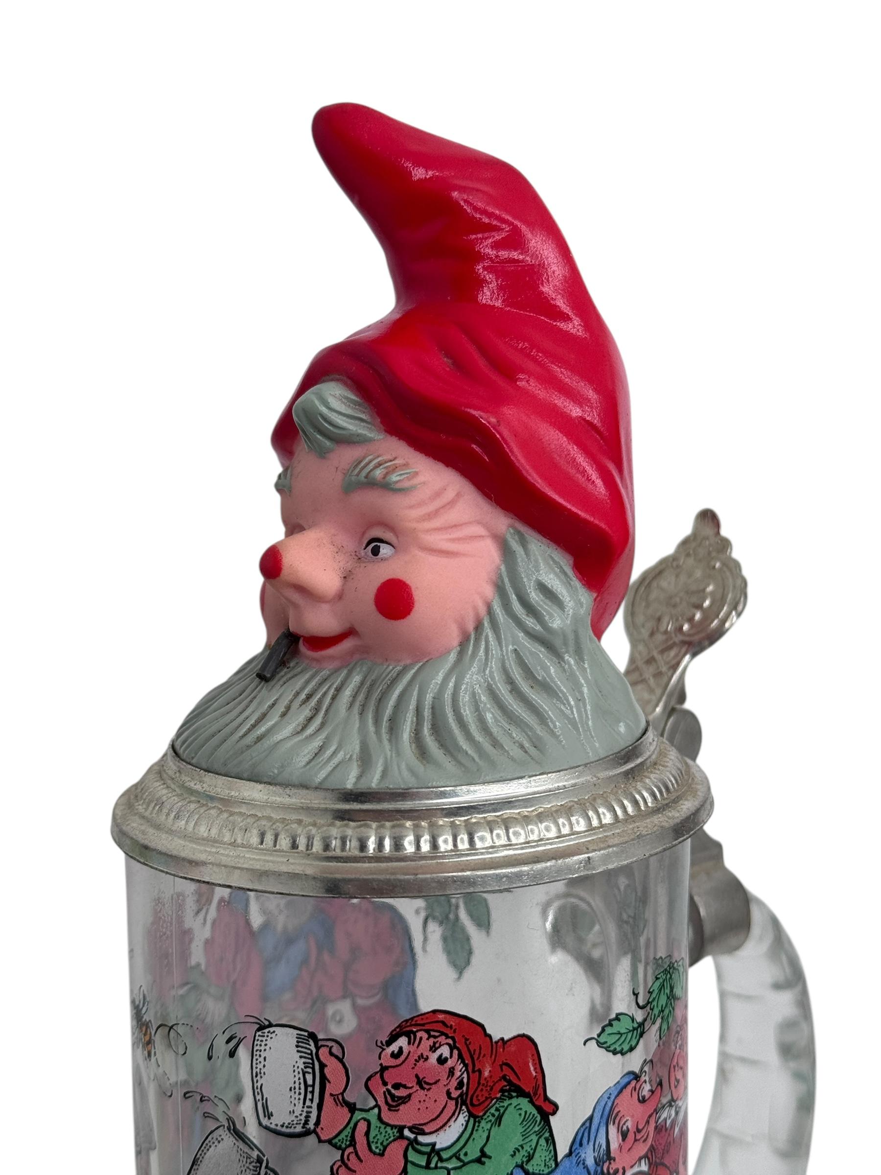 Vintage Gnome Head Lidded Glass Character Beer Stein Germany, 1970s en vente 10