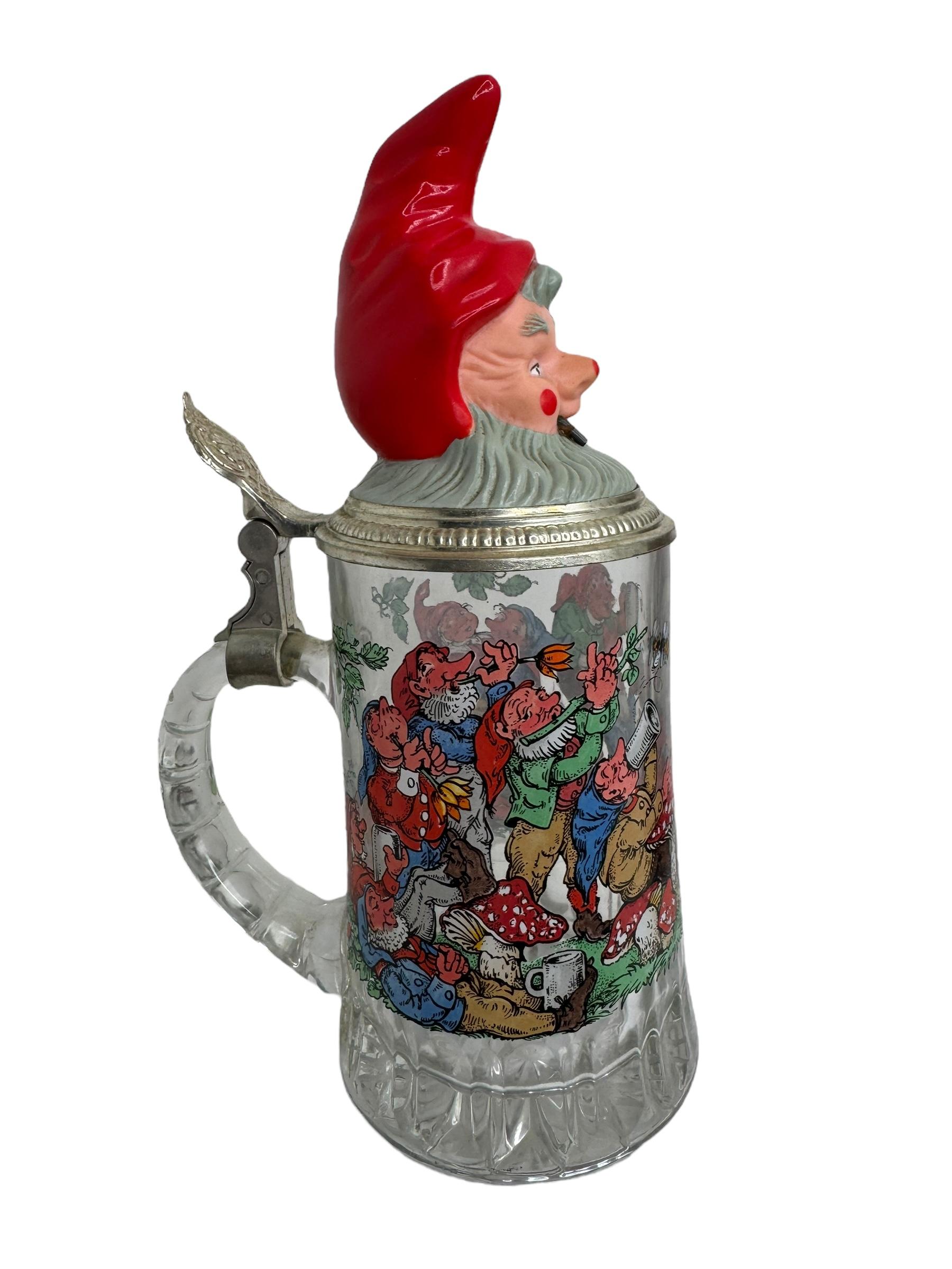 Vintage Gnome Head Lidded Glass Character Beer Stein Germany, 1970s Bon état - En vente à Nuernberg, DE