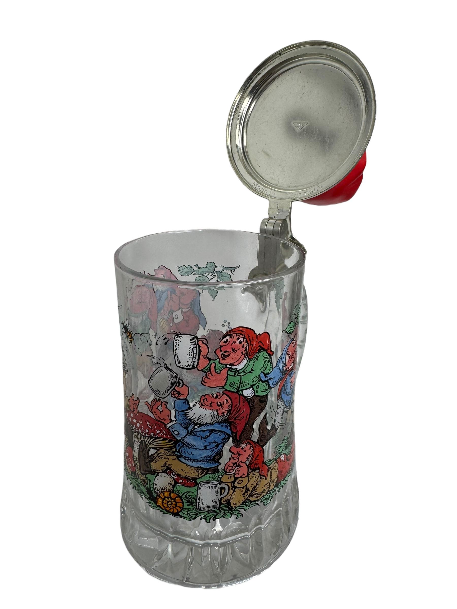 Vintage Gnome Head Lidded Glass Character Beer Stein Germany, 1970s en vente 1