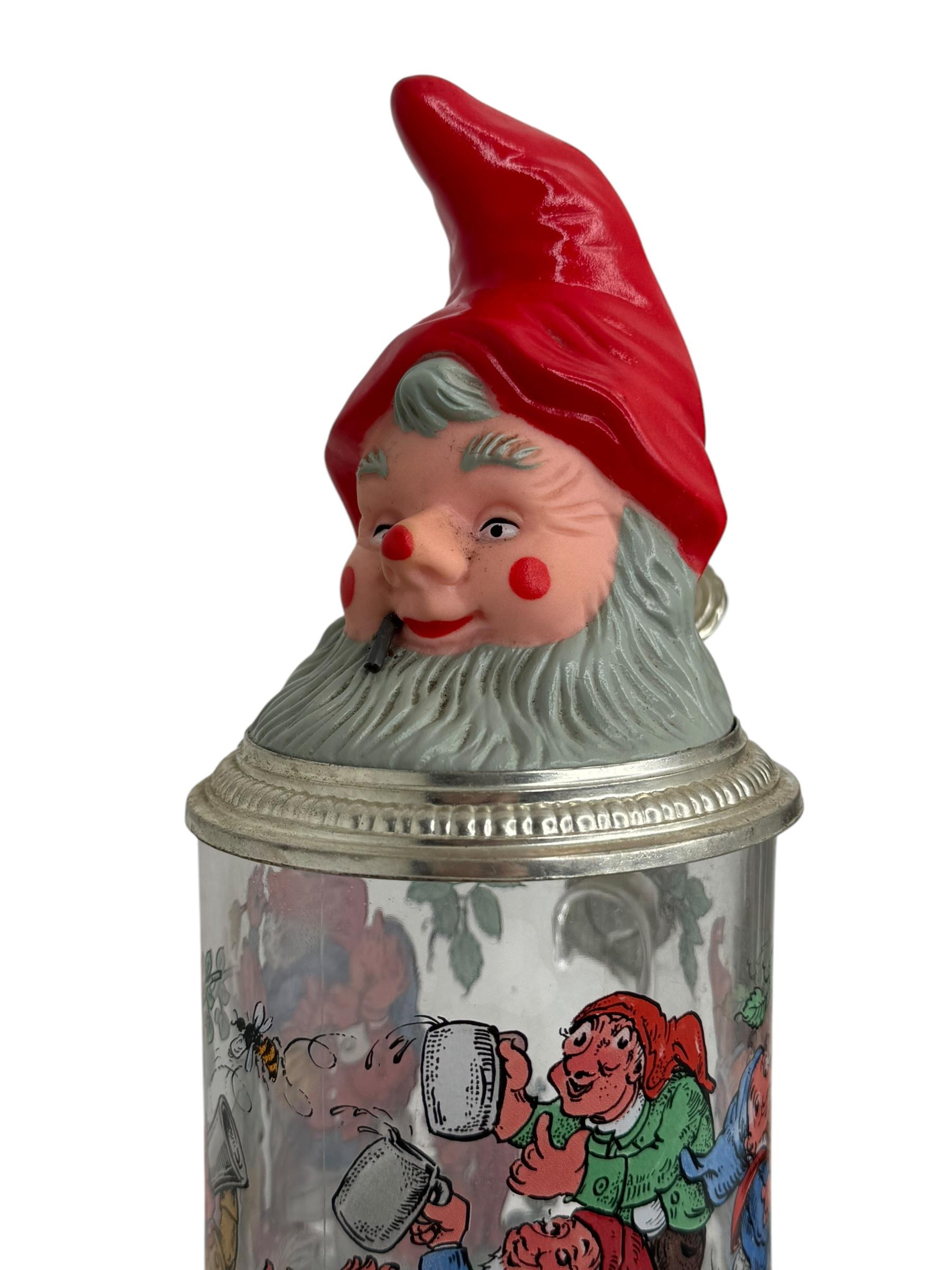 Vintage Gnome Head Lidded Glass Character Beer Stein Germany, 1970s en vente 3