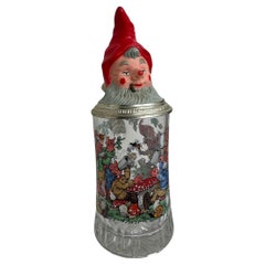 Vintage Gnome Head Lidded Glass Character Beer Stein Germany, 1970s
