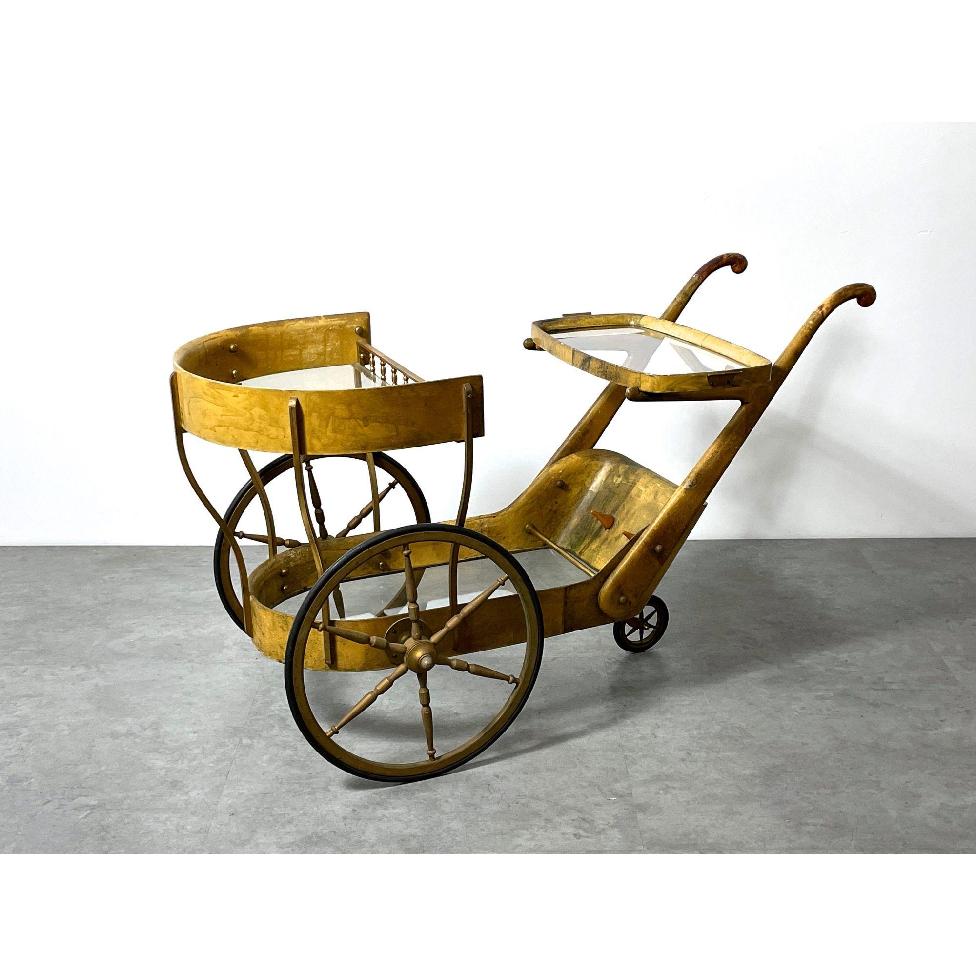Vintage Goat Skin Brass Bar Serving Cart by Aldo Tura, 1960s In Good Condition For Sale In Troy, MI