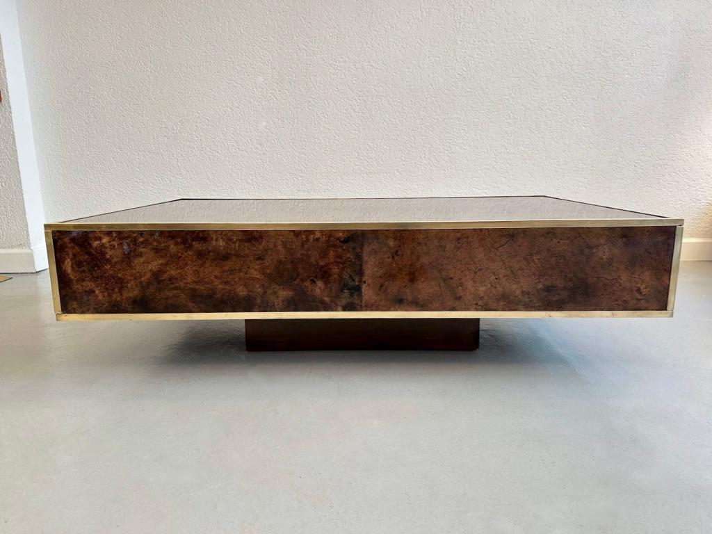 Beautiful lacquered goatskin coffee table with brass trims by Aldo Tura, Italy ca. 1970-80s
Very good condition. No damages on the lacquer. Only the brass has been cleaned.
L 130 x D 80 x H 36 cm
One of the most enigmatic and polarizing figures to