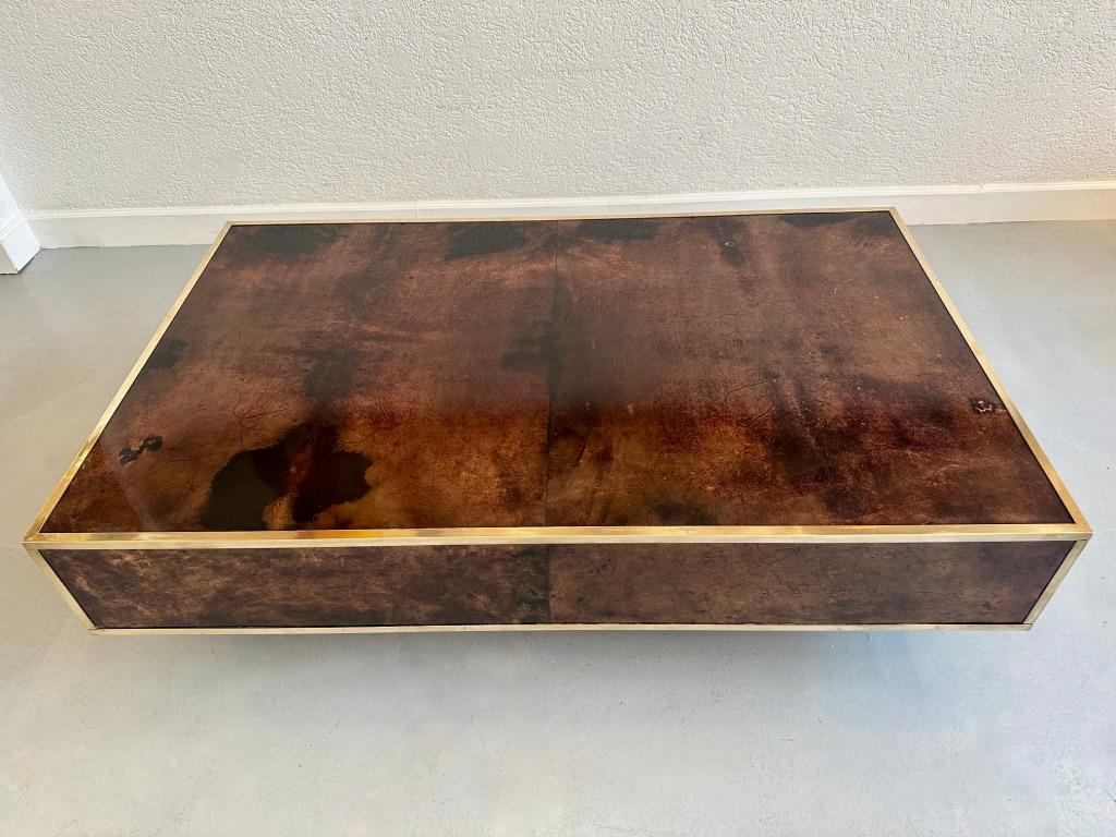 Italian Vintage Goatskin & Brass Coffee Table by Aldo Tura, Italy ca. 1970s For Sale