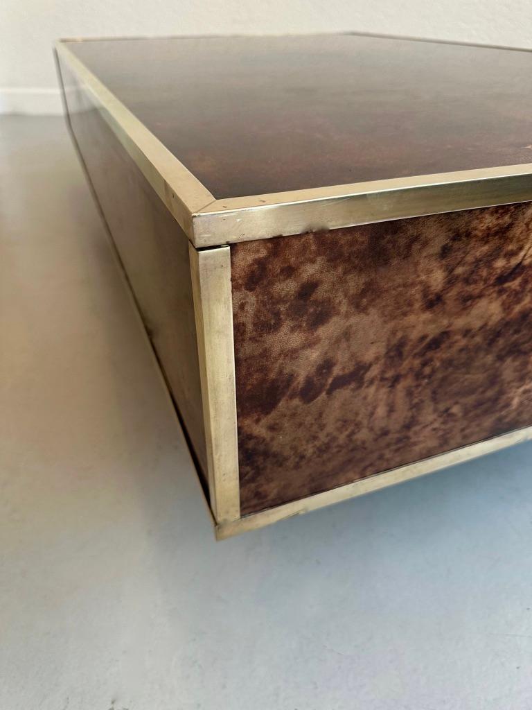 Late 20th Century Vintage Goatskin & Brass Coffee Table by Aldo Tura, Italy ca. 1970s For Sale