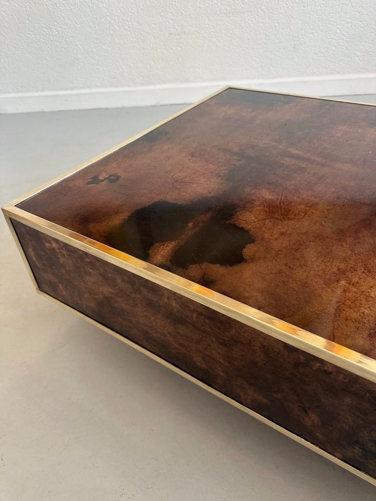 Vintage Goatskin & Brass Coffee Table by Aldo Tura, Italy ca. 1970s For Sale 1