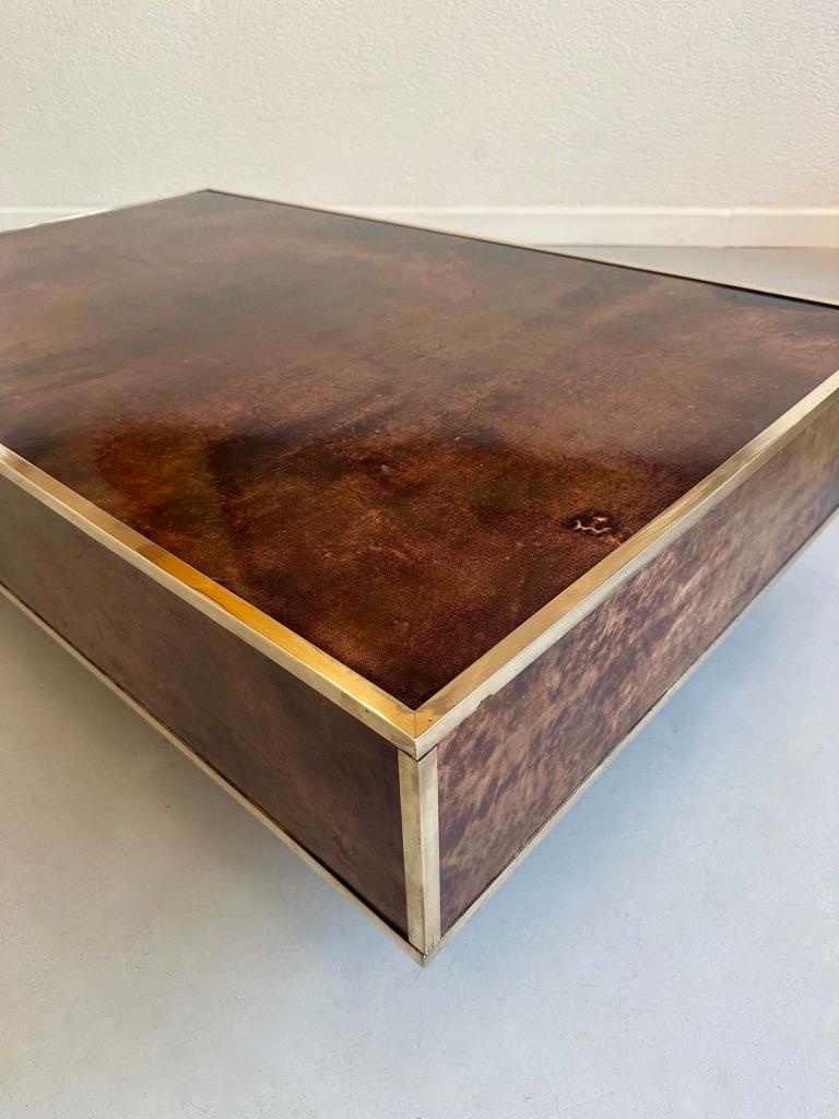 Vintage Goatskin & Brass Coffee Table by Aldo Tura, Italy ca. 1970s For Sale 2