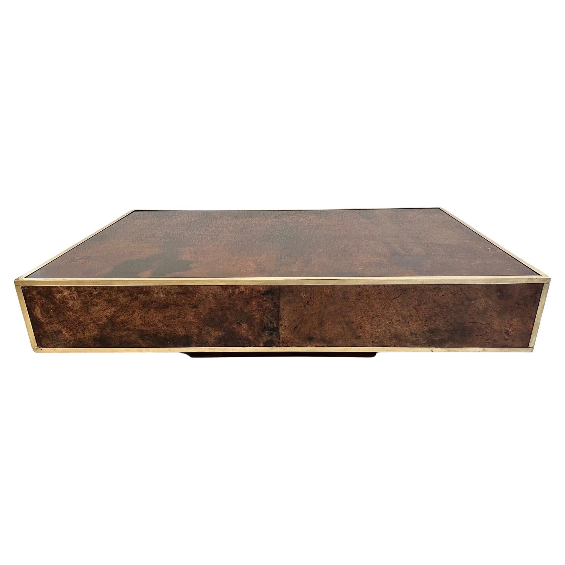Vintage Goatskin & Brass Coffee Table by Aldo Tura, Italy ca. 1970s For Sale