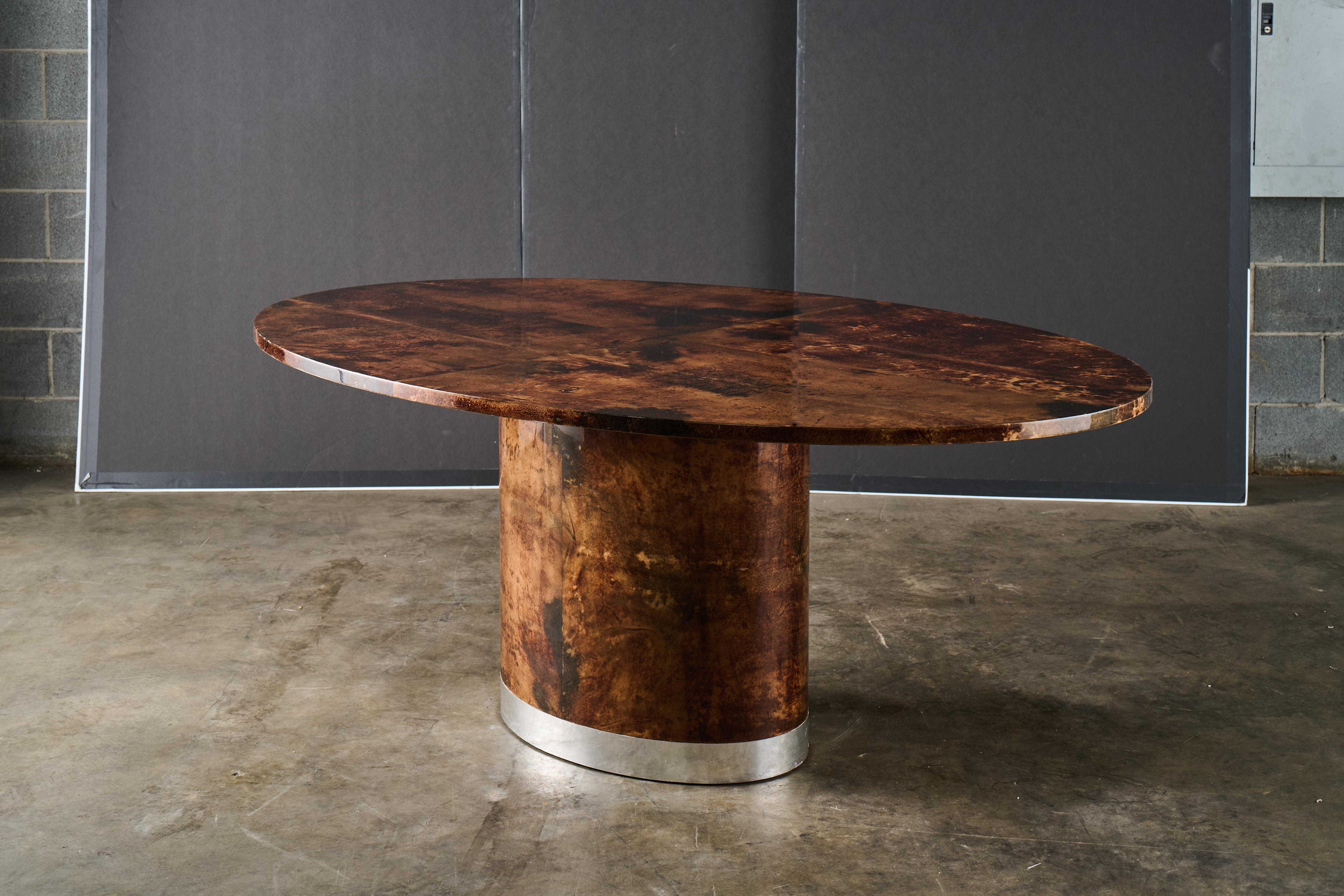 European Vintage Goatskin Oval Dining Table For Sale