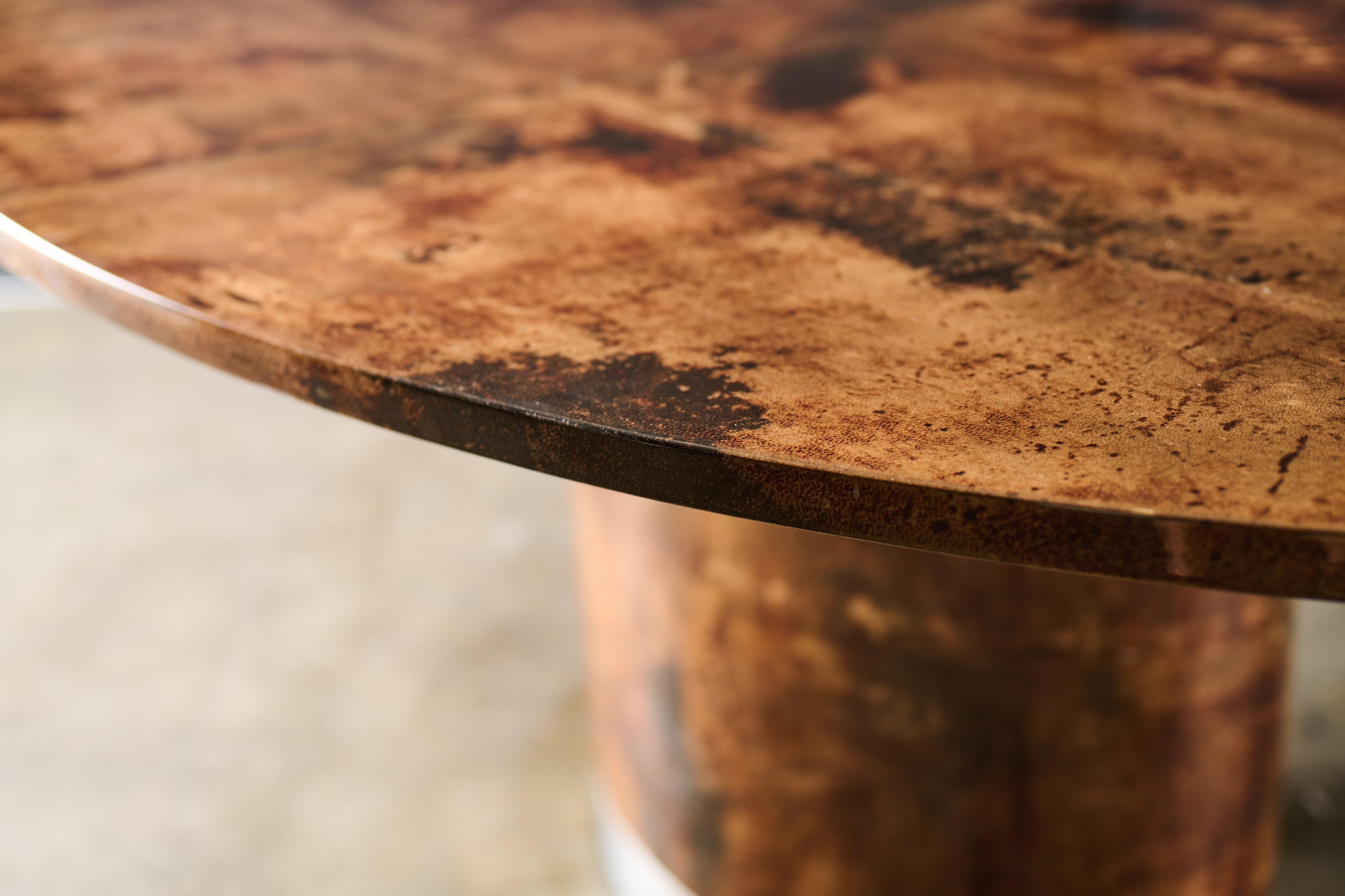 Stainless Steel Vintage Goatskin Oval Dining Table For Sale
