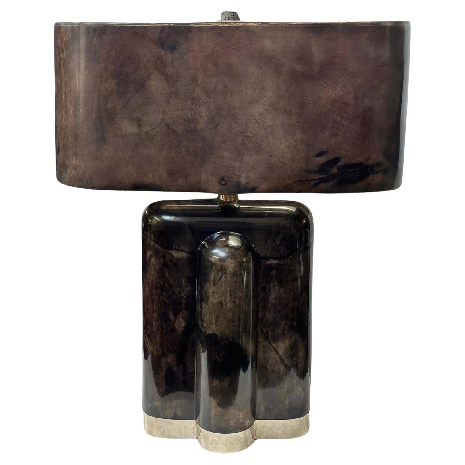 Vintage-Tischlampe aus Ziegenleder und Pergament, ca. 2005