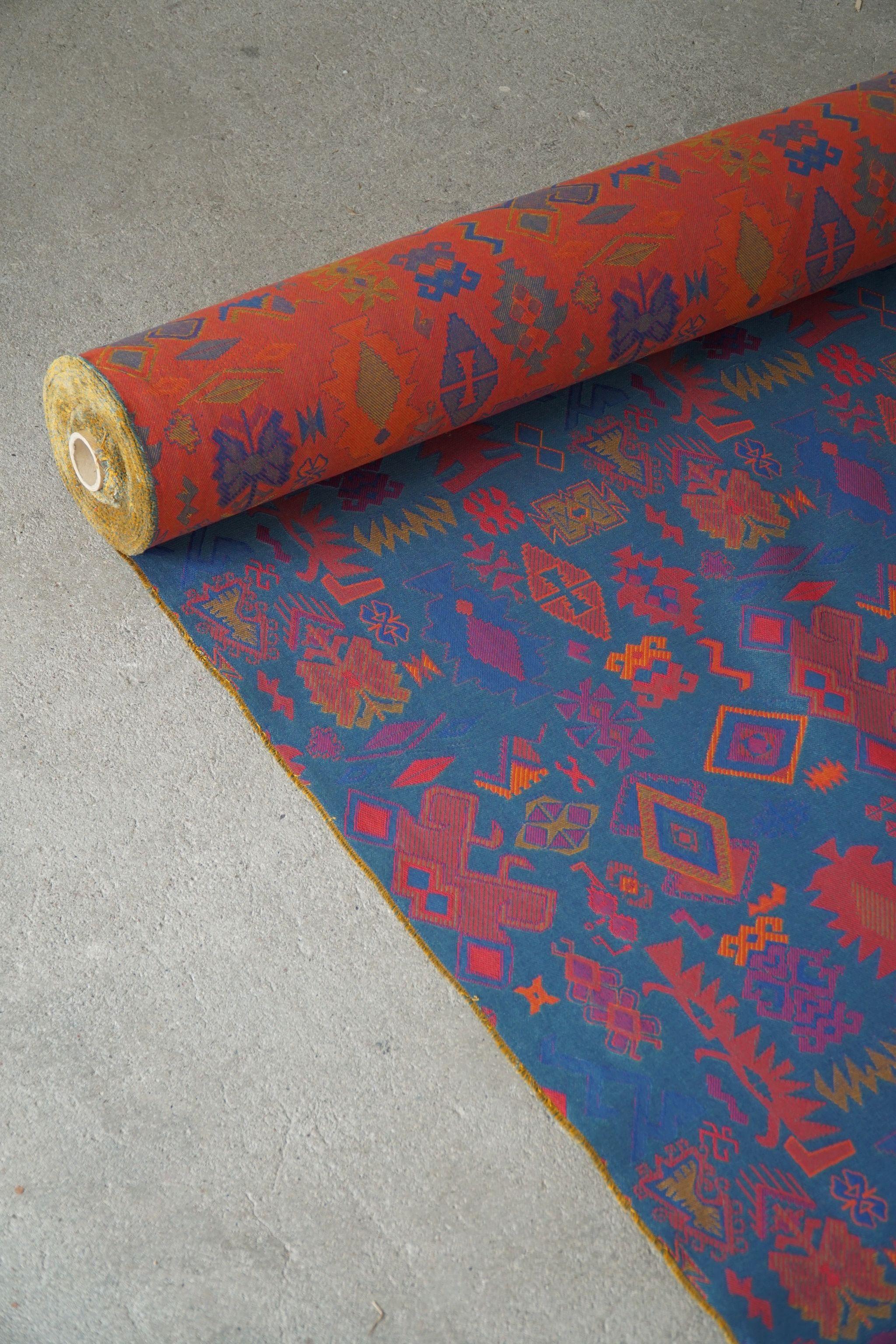Vintage Gobelin Upholstery Fabric in Various Blue & Red Colors, Late 20th C For Sale 7