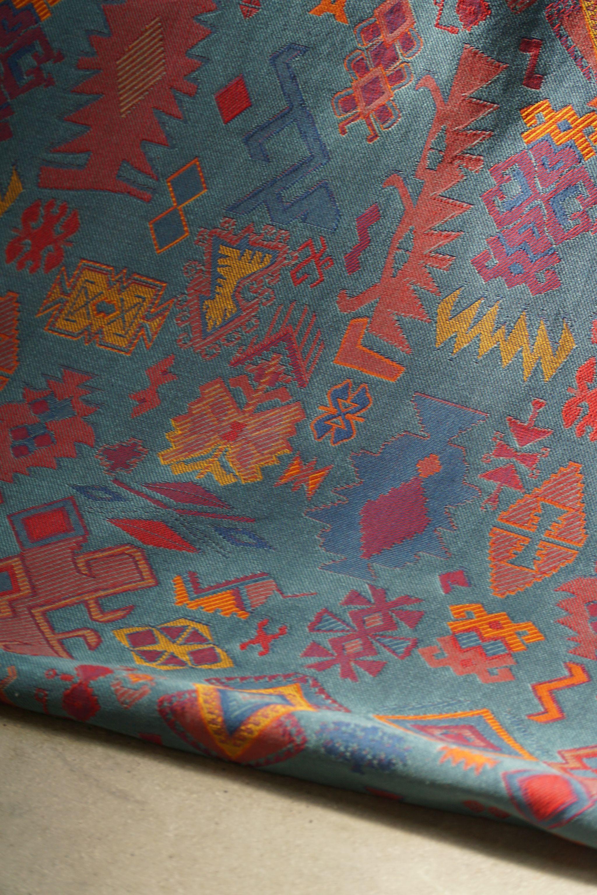 Cotton Vintage Gobelin Upholstery Fabric in Various Blue & Red Colors, Late 20th C For Sale