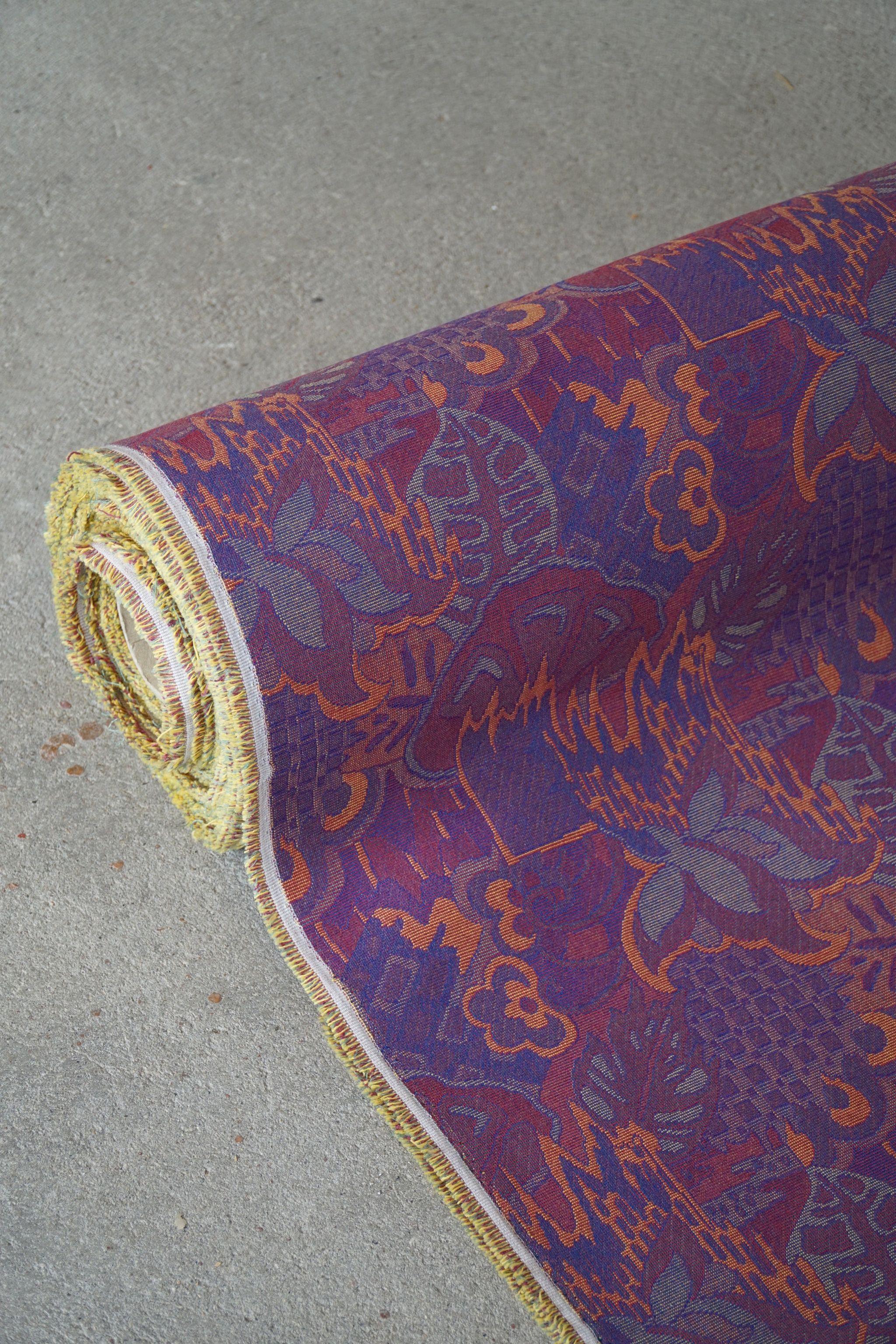 20th Century Vintage Gobelin Upholstery Fabric in Various Purple & Orange Colors, Late 20th C For Sale