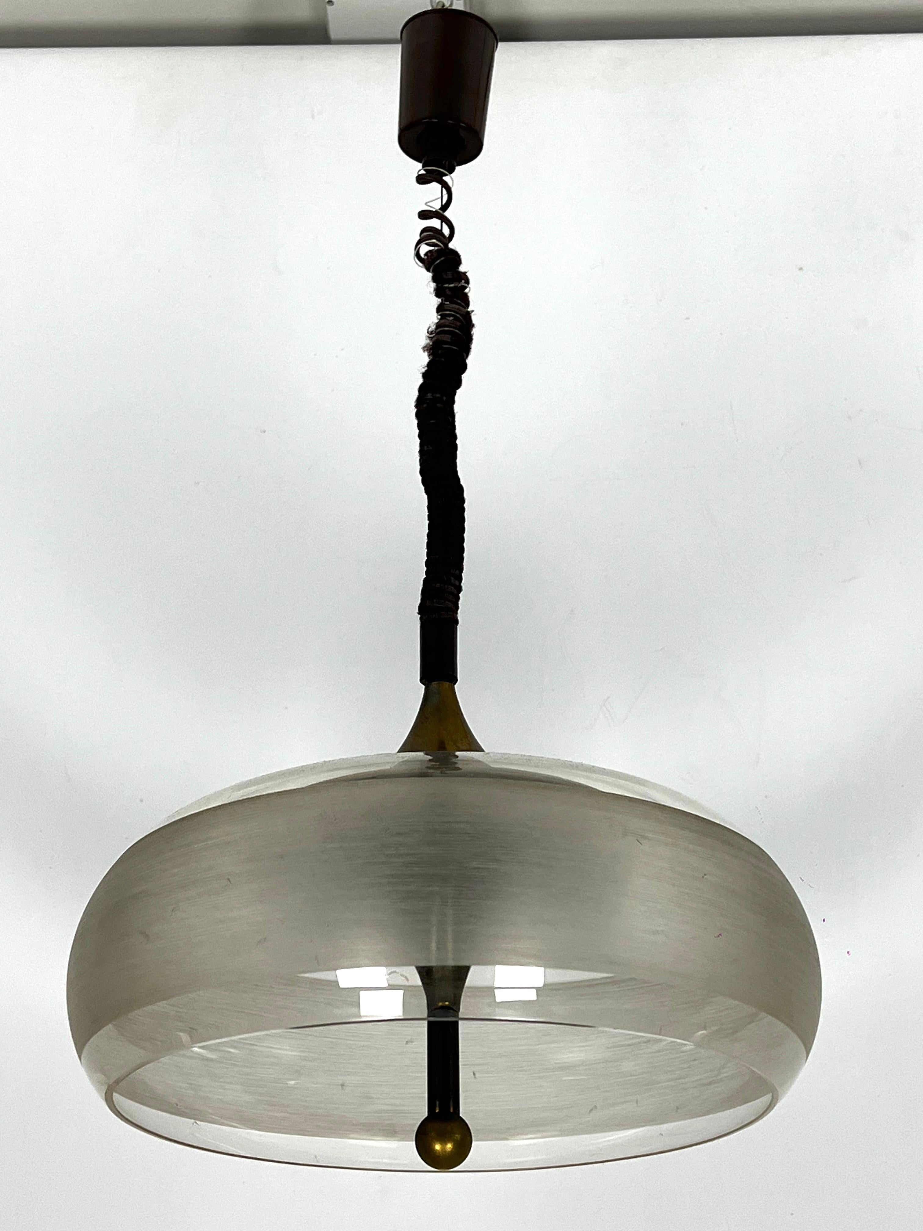 Italian Vintage Goffredo Reggiani Brass and Acrylic chandelier. Italy 1960s  For Sale