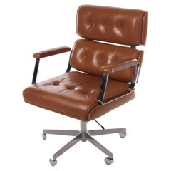 Vintage Gognac Leather Desk Designer Chair Adjustable 1970