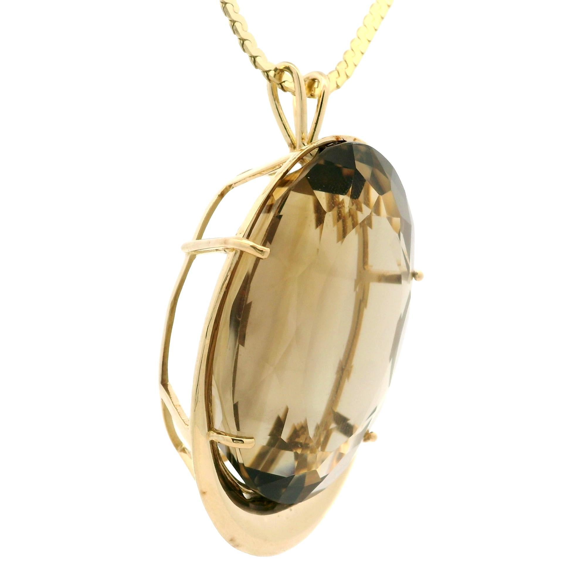Oval Cut Vintage Gold 109.8ct Large Smoky Quartz Abstract Pendant 18